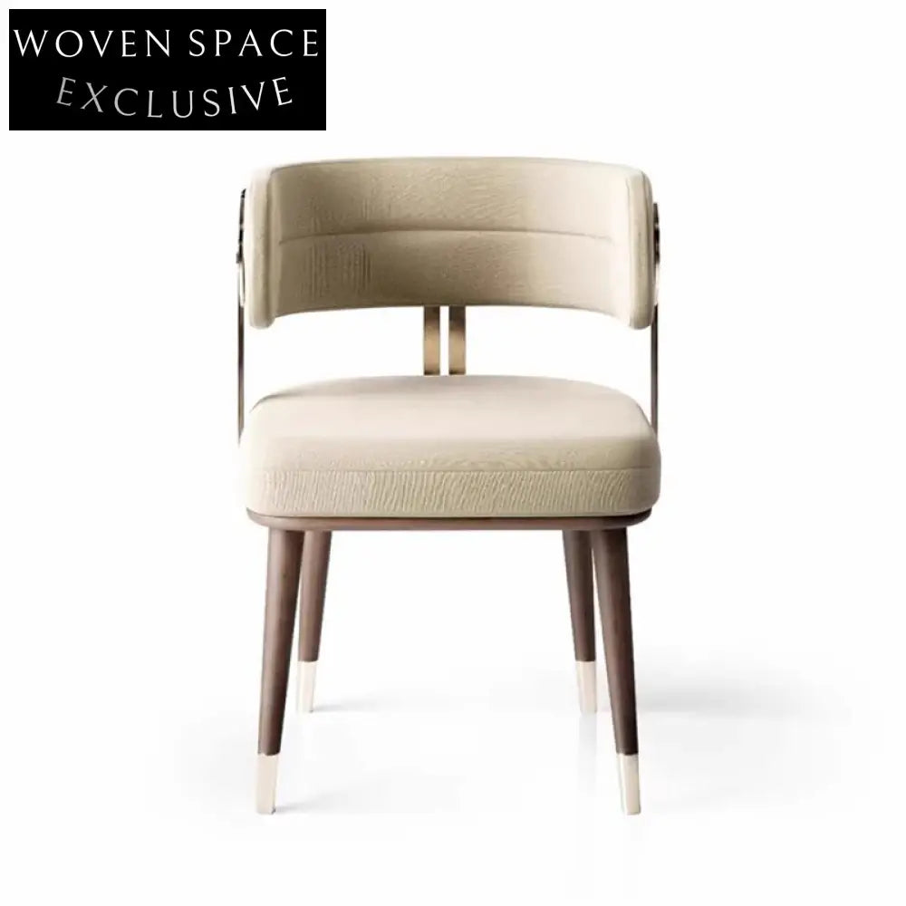 Modern Solid Wood Brass Base Curved Back High-Leg Bar Stool