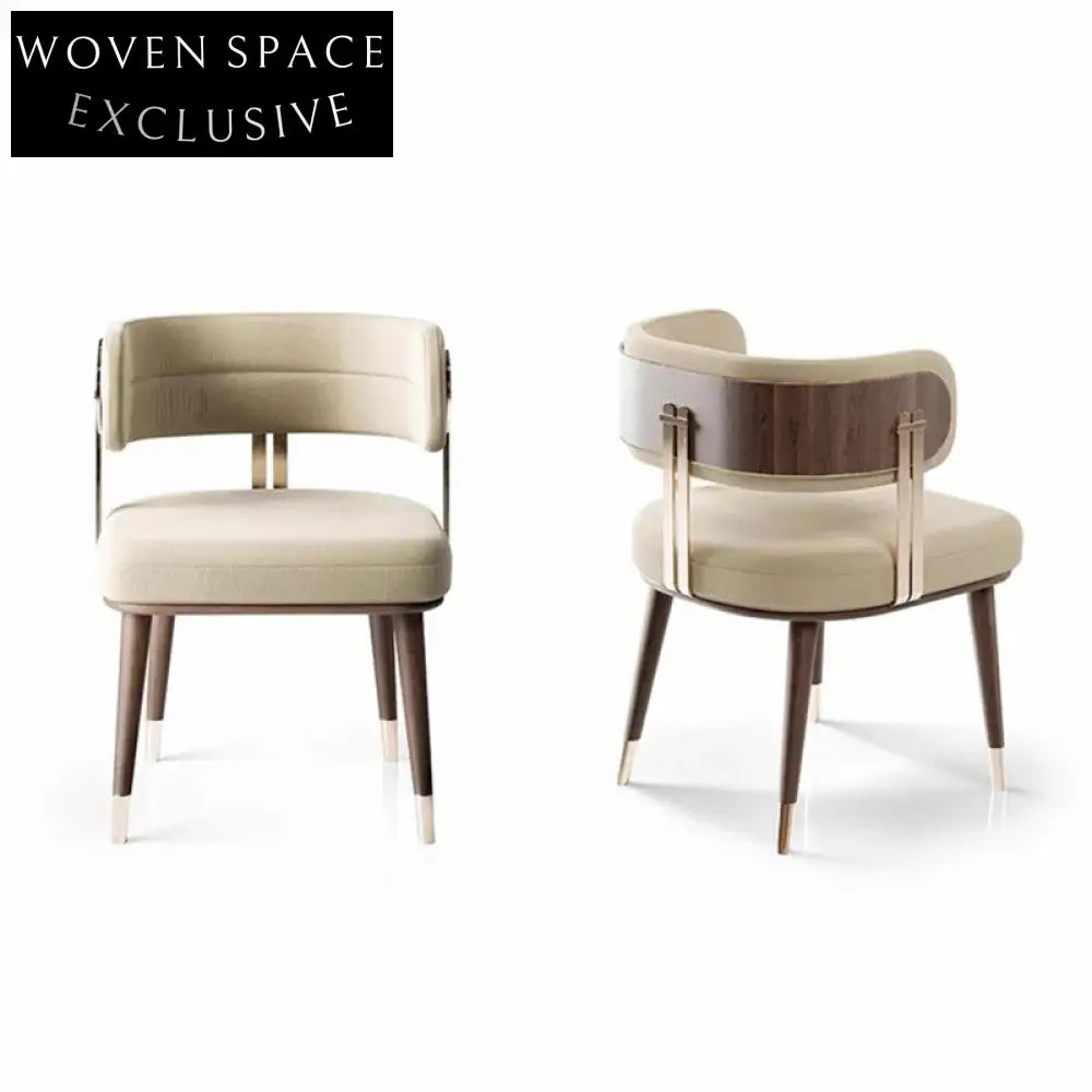 Modern Solid Wood Brass Base Curved Back High-Leg Bar Stool