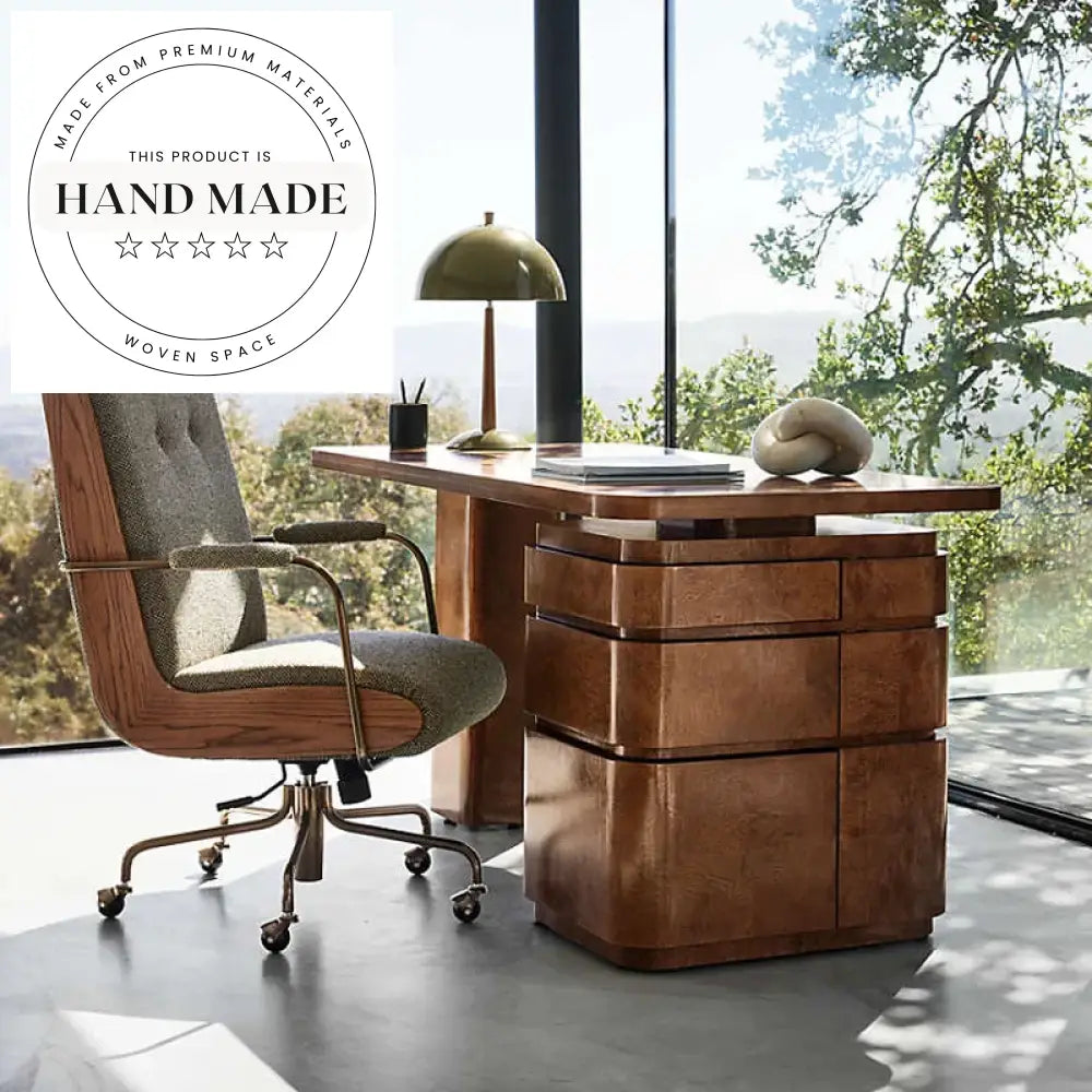 Modern Solid Wood Burl Executive Home Office Computer Desk