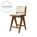 Modern Solid Wood Counter Stool, Leather & Linen Fabric Bar Chair