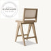 Modern Solid Wood Counter Stool, Leather & Linen Fabric Bar Chair