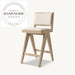 Modern Solid Wood Counter Stool, Leather & Linen Fabric Bar Chair