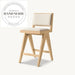Modern Solid Wood Counter Stool, Leather & Linen Fabric Bar Chair