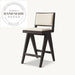 Modern Solid Wood Counter Stool, Leather & Linen Fabric Bar Chair