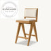 Modern Solid Wood Counter Stool, Leather & Linen Fabric Bar Chair