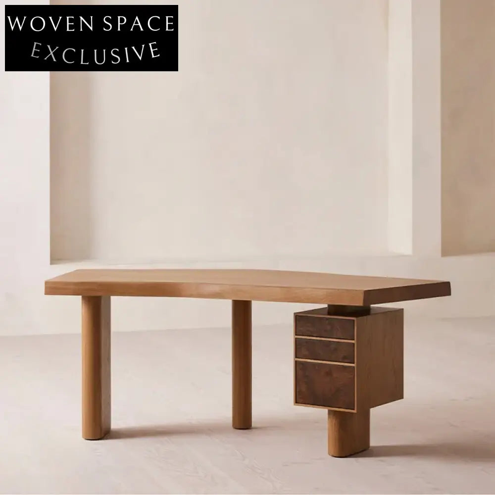 Modern Solid Wood Curved Dressing Table with Side Cabinet for Bedroom Home Office