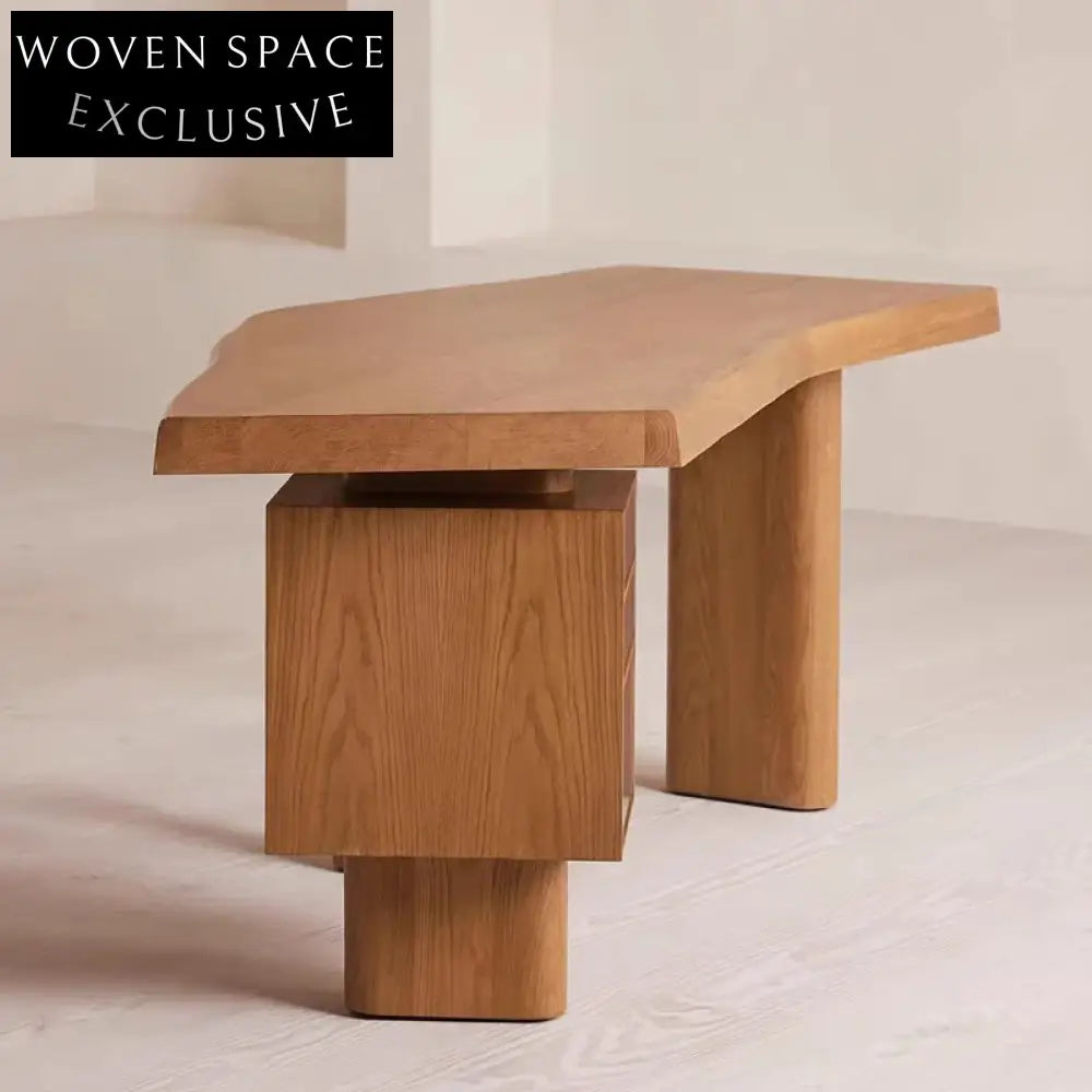 Modern Solid Wood Curved Dressing Table with Side Cabinet for Bedroom Home Office