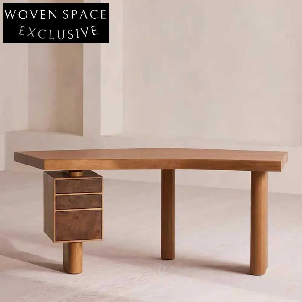 Modern Solid Wood Curved Dressing Table with Side Cabinet for Bedroom Home Office