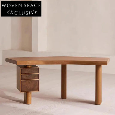 Modern Solid Wood Curved Dressing Table with Side Cabinet for Bedroom Home Office