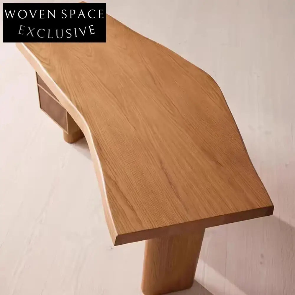 Modern Solid Wood Curved Dressing Table with Side Cabinet for Bedroom Home Office