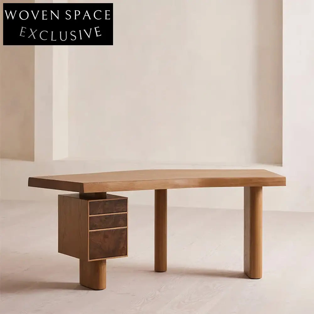 Modern Solid Wood Curved Dressing Table with Side Cabinet for Bedroom Home Office