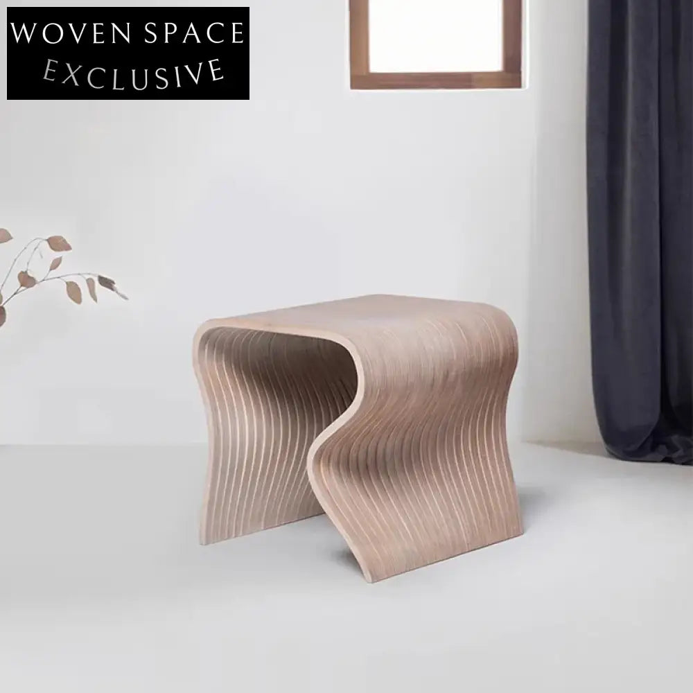 Modern Solid Wood Curved Ottoman Foot Stool for Living Room Decor