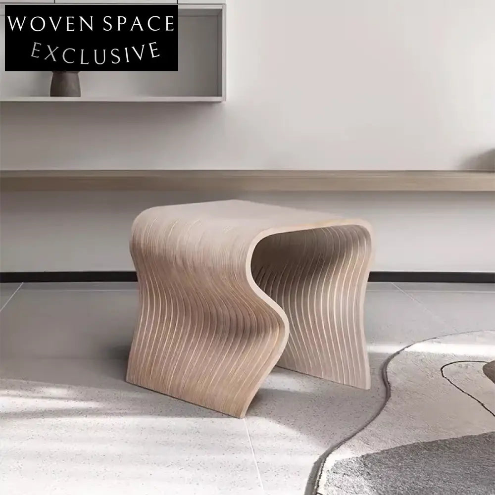 Modern Solid Wood Curved Ottoman Foot Stool for Living Room Decor