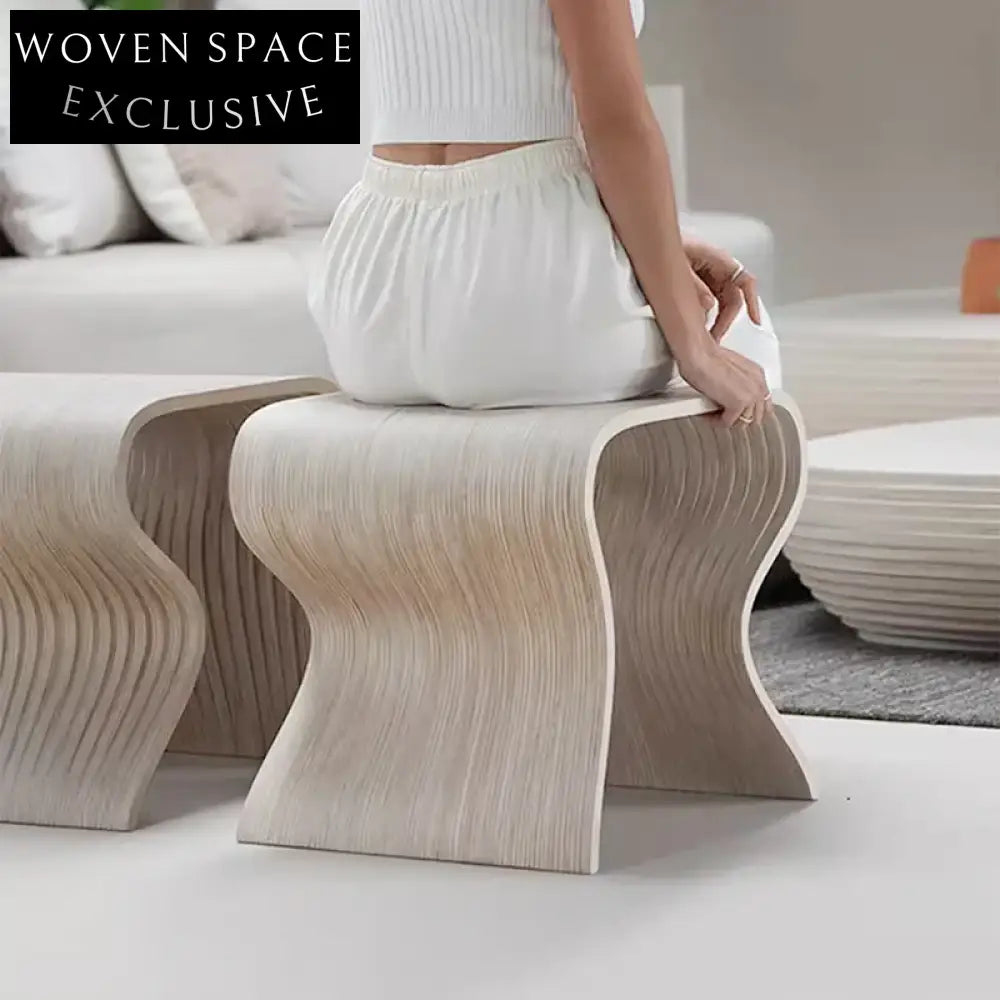 Modern Solid Wood Curved Ottoman Foot Stool for Living Room Decor