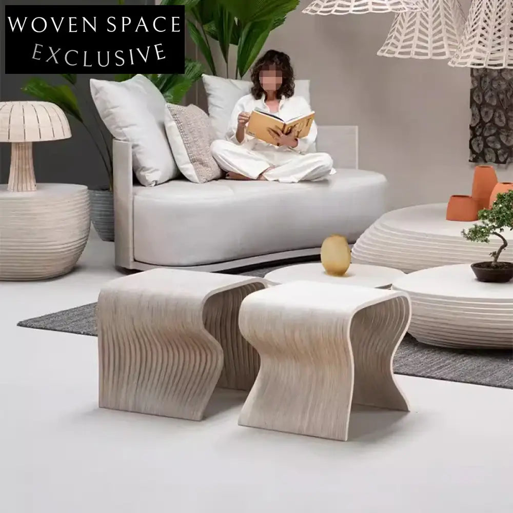 Modern Solid Wood Curved Ottoman Foot Stool for Living Room Decor