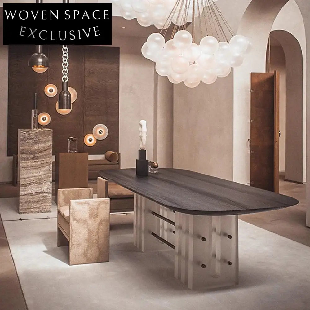 Modern Solid Wood Dining Table with Acrylic Base for Elegant Dining