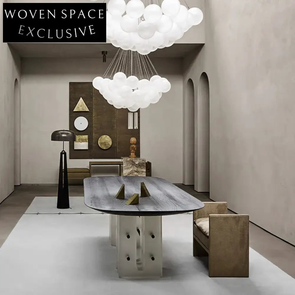 Modern Solid Wood Dining Table with Acrylic Base for Elegant Dining