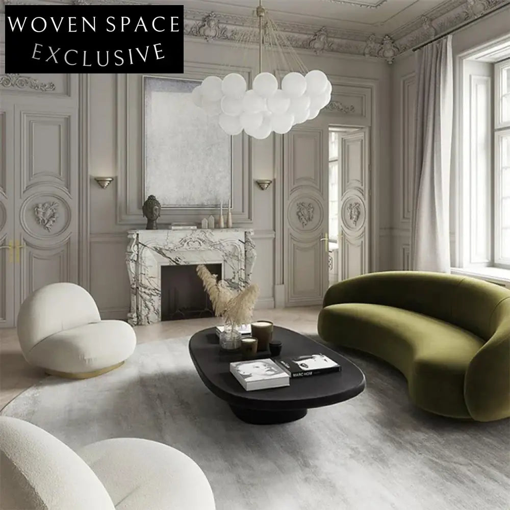 Modern Solid Wood Egg Shaped Oval Black Coffee Table for Living Room