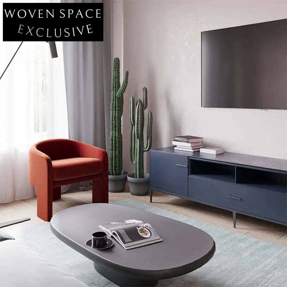 Modern Solid Wood Egg Shaped Oval Black Coffee Table for Living Room