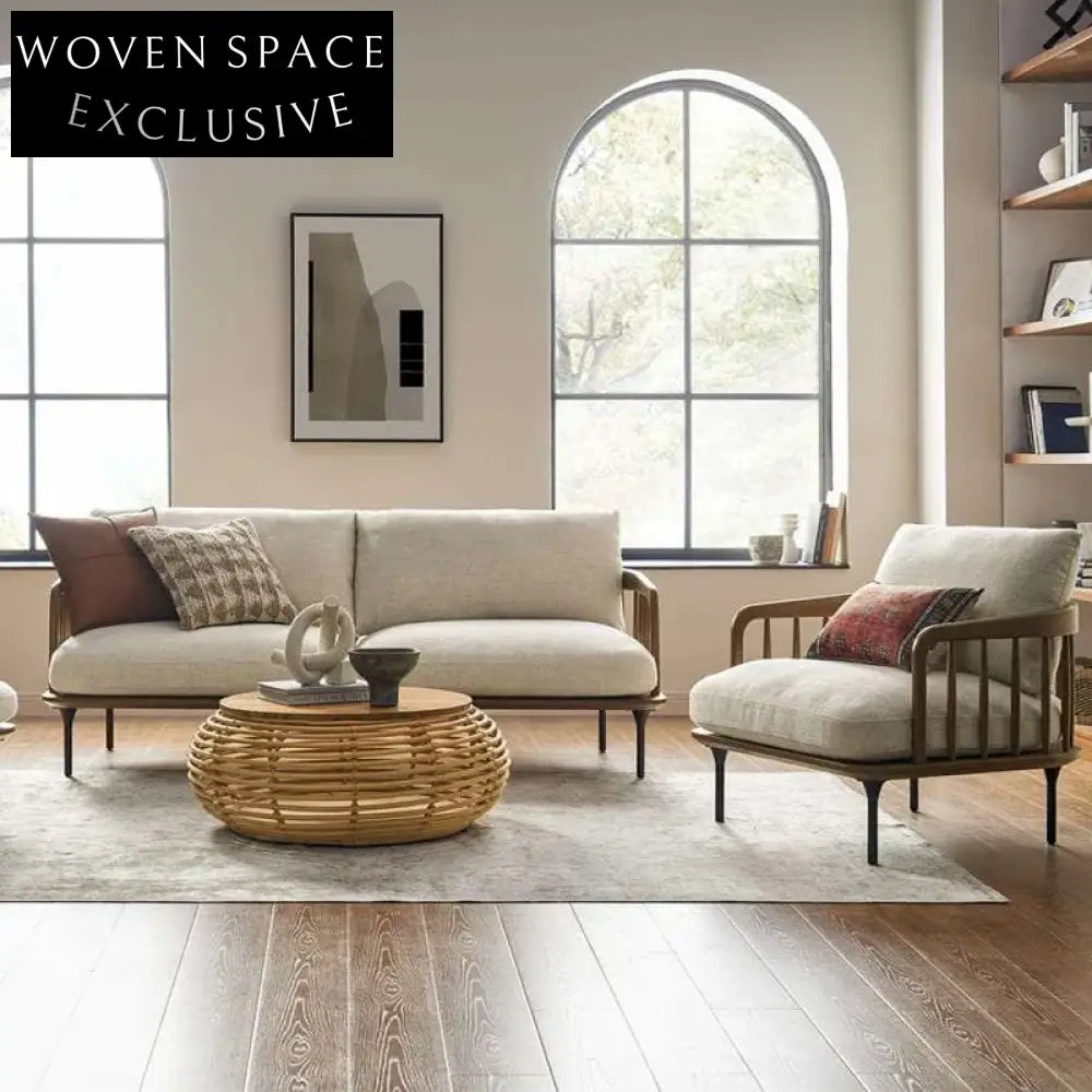 Modern Solid Wood Frame Fabric Upholstered Living Room Single Sofa Chair