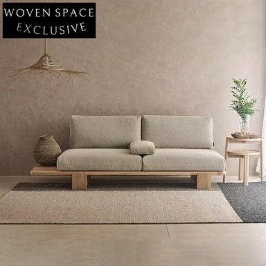 Modern Solid Wood Frame Line Upholstery Convertible Sofa Bed