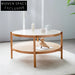 Modern Solid Wood & Glass Coffee Table Set with Rattan Accents Coffee Table