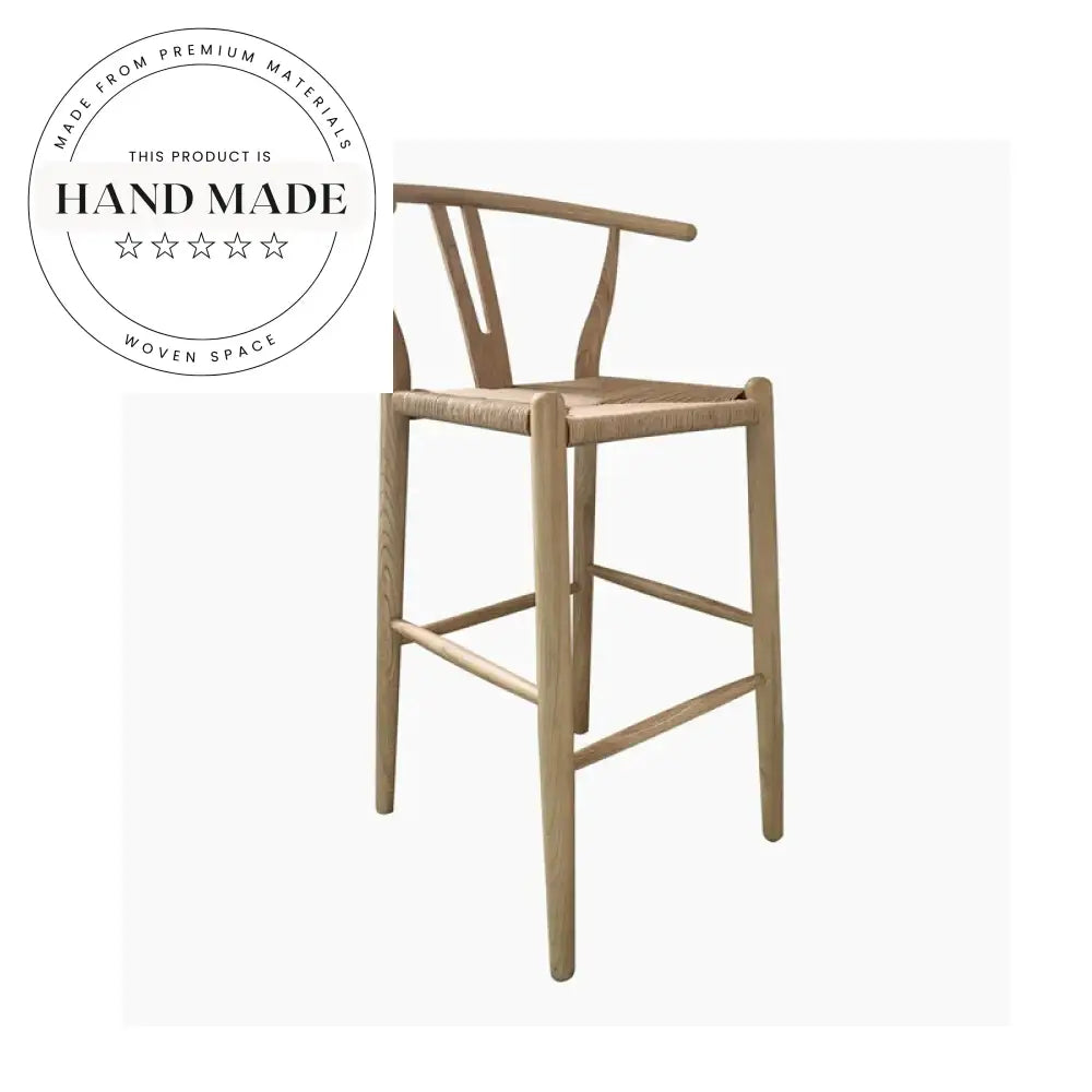 Modern Solid Wood High Back Bar Stool with Armrests for Kitchen Dining