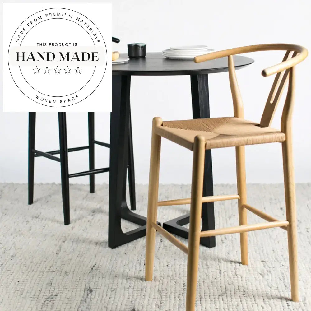 Modern Solid Wood High Back Bar Stool with Armrests for Kitchen Dining