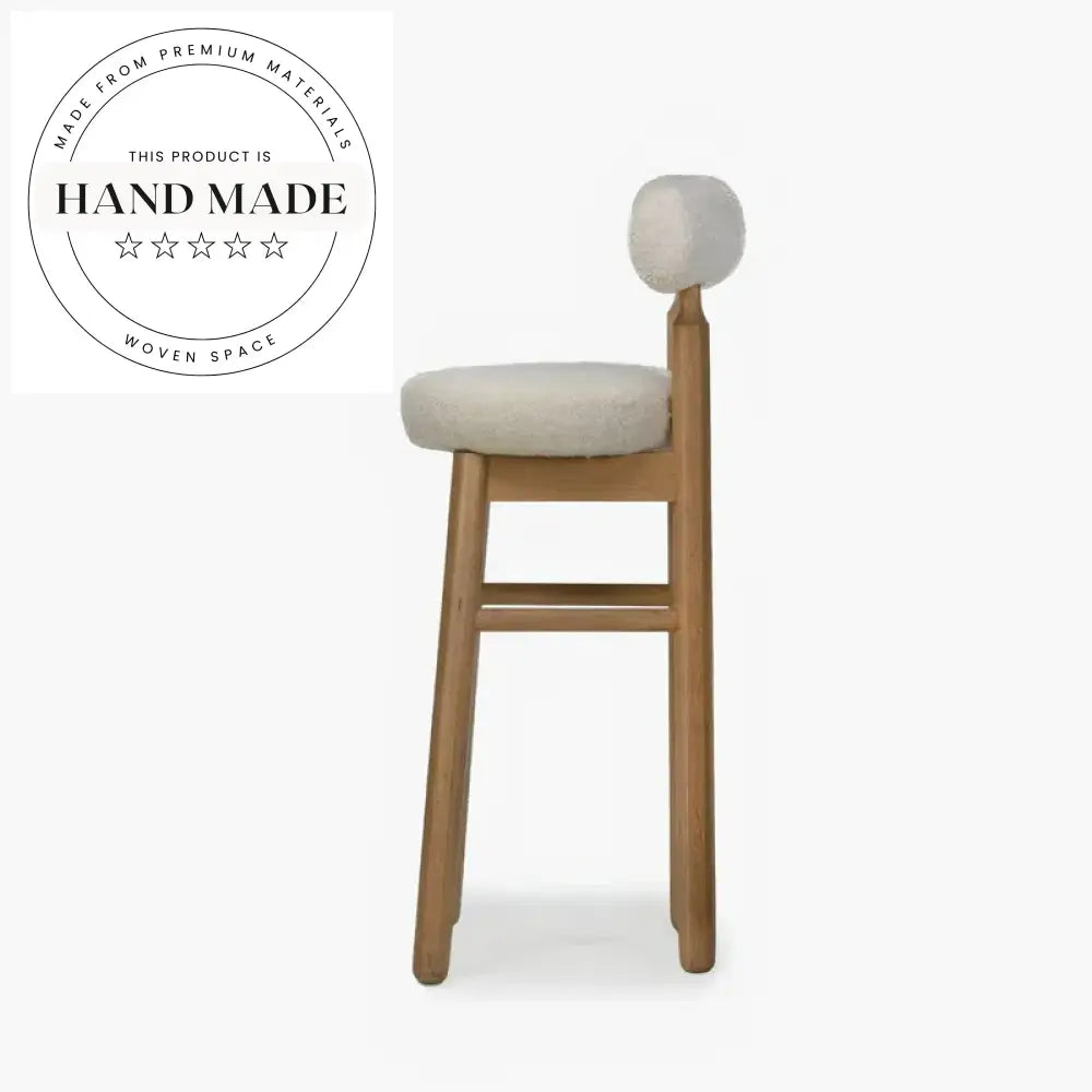 Modern Solid Wood High Back Boucle Fabric Upholstered Counter Bar Stool