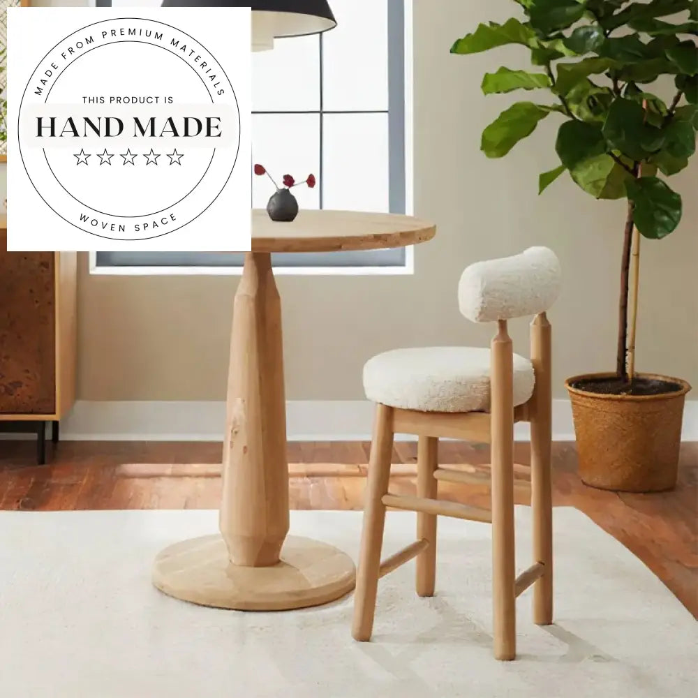 Modern Solid Wood High Back Boucle Fabric Upholstered Counter Bar Stool
