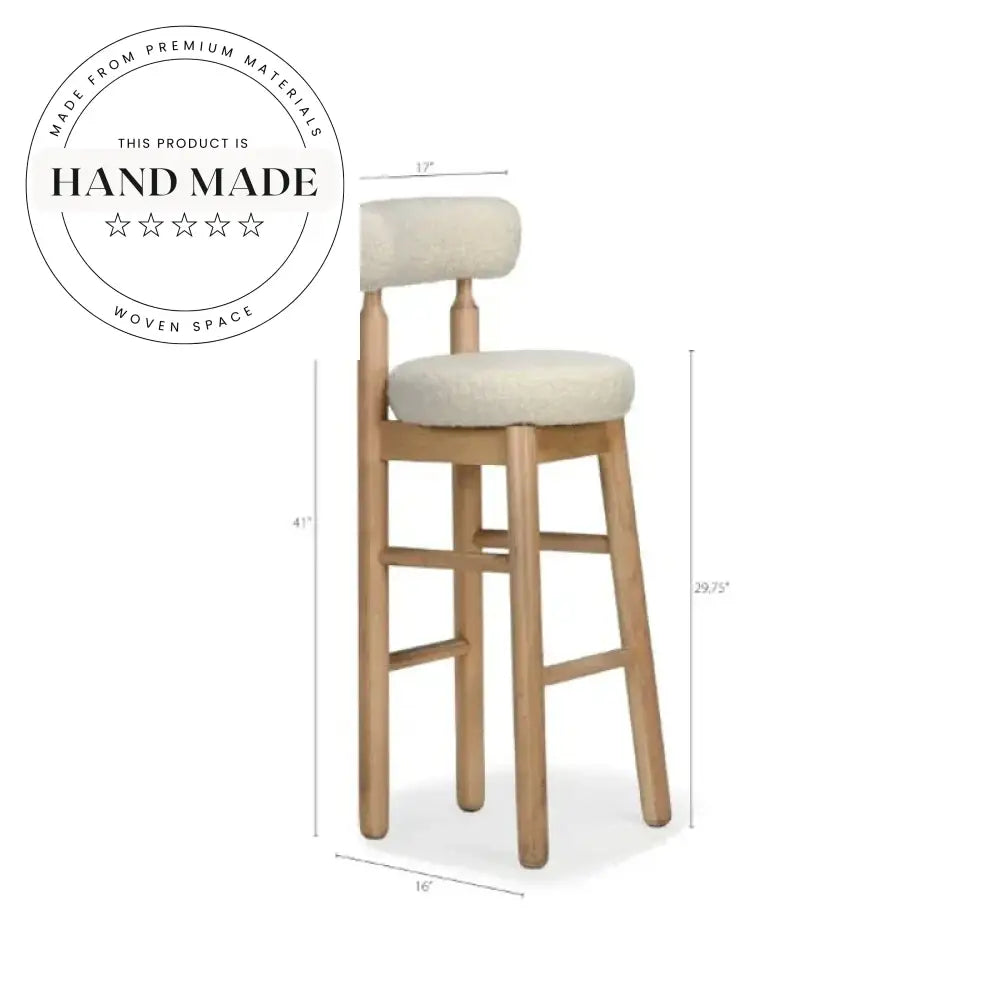 Modern Solid Wood High Back Boucle Fabric Upholstered Counter Bar Stool