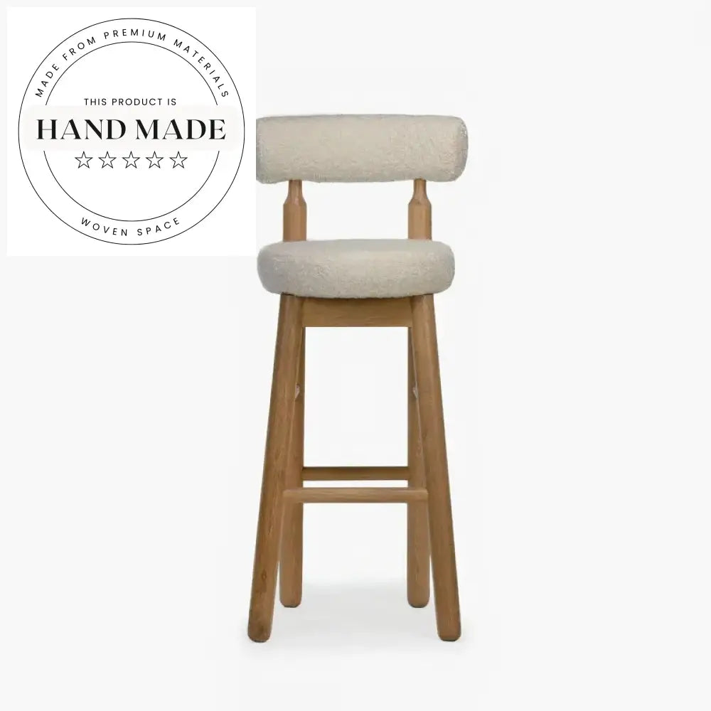 Modern Solid Wood High Back Boucle Fabric Upholstered Counter Bar Stool