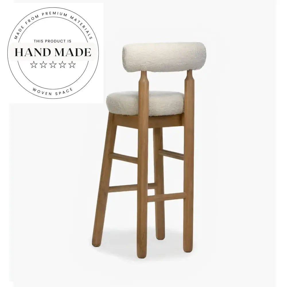 Modern Solid Wood High Back Boucle Fabric Upholstered Counter Bar Stool