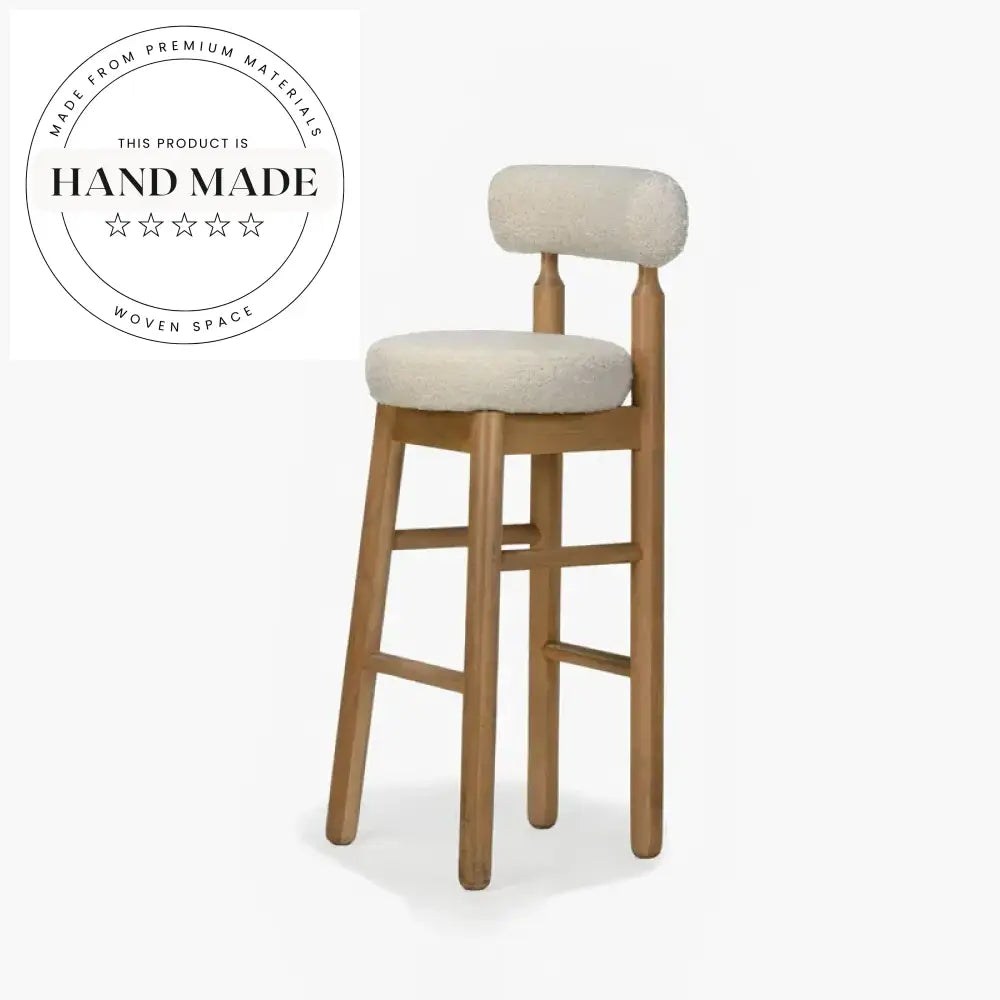 Modern Solid Wood High Back Boucle Fabric Upholstered Counter Bar Stool