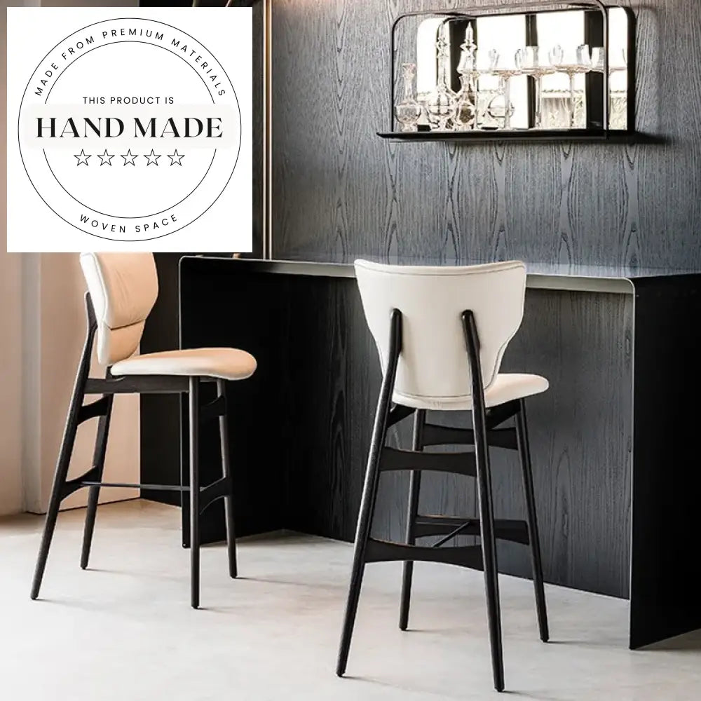 Modern Solid Wood High Back Leather Kitchen Island Bar Stool