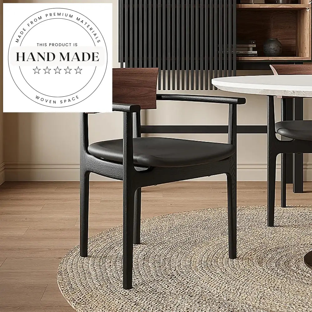 Modern Solid Wood Leather Upholstered Nordic Style Armrest Dining Chair
