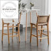 Modern Solid Wood Leather Woven Bar Height Counter Stool