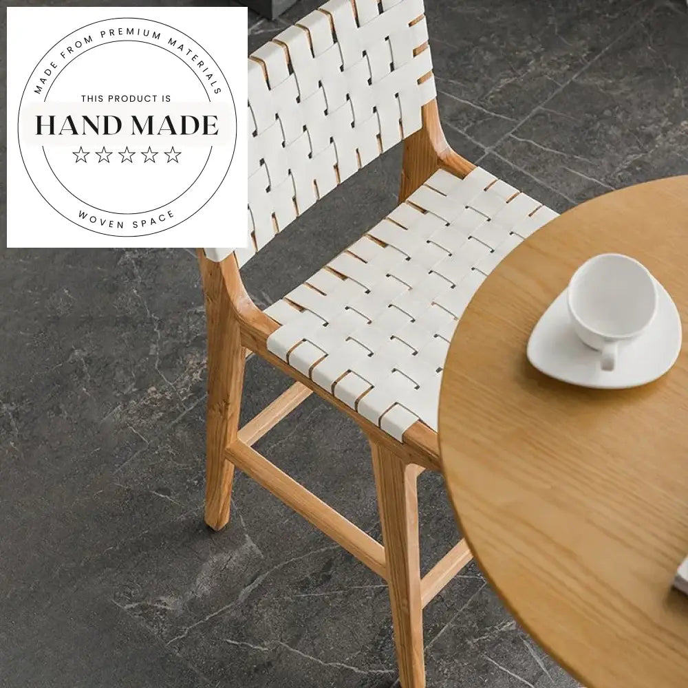 Modern Solid Wood Leather Woven Bar Height Counter Stool