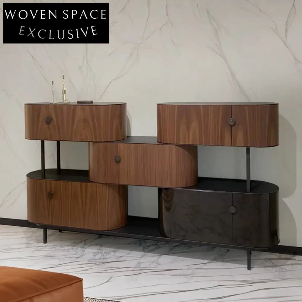 Modern Solid Wood Living Room Console, Metal Legs, Adjustable Storage, Long TV Stand