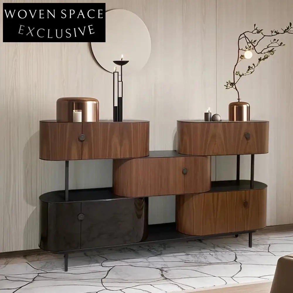 Modern Solid Wood Living Room Console, Metal Legs, Adjustable Storage, Long TV Stand