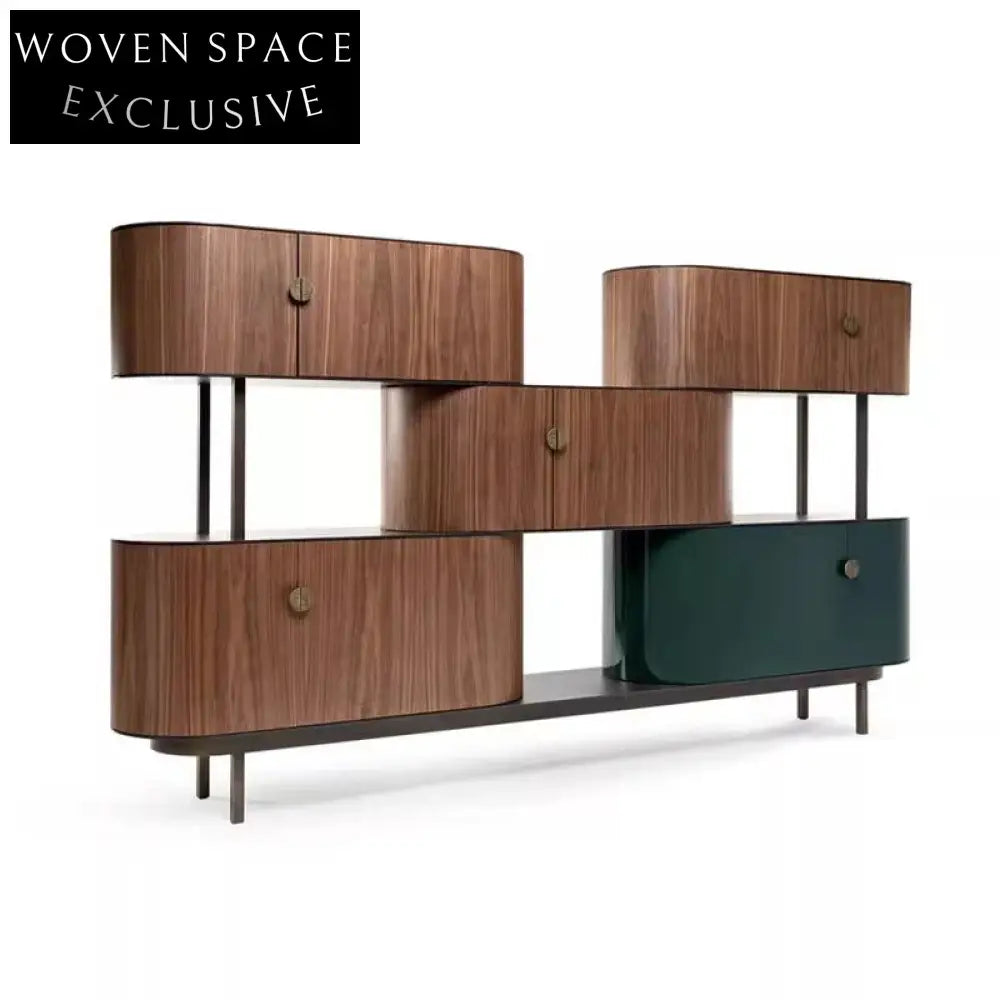 Modern Solid Wood Living Room Console, Metal Legs, Adjustable Storage, Long TV Stand