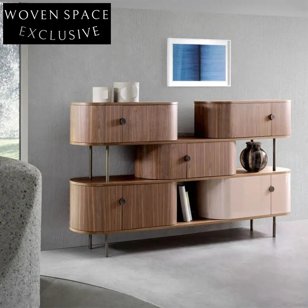 Modern Solid Wood Living Room Console, Metal Legs, Adjustable Storage, Long TV Stand