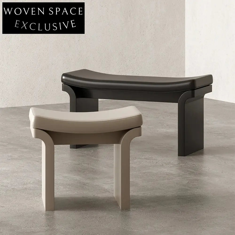 Modern Solid Wood Living Room Ottoman Bench - Small Wooden Upholstered Stool