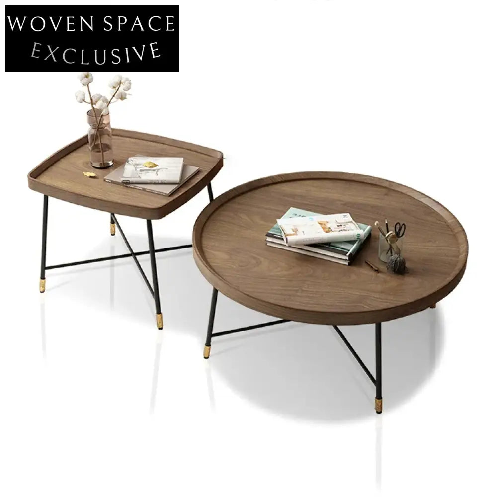 Modern Solid Wood & Metal Living Room Center Coffee Table Set