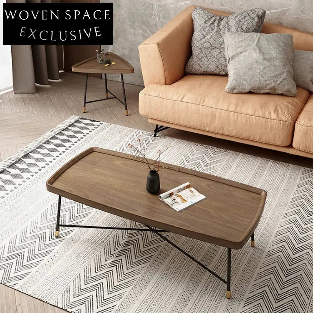 Modern Solid Wood & Metal Living Room Center Coffee Table Set