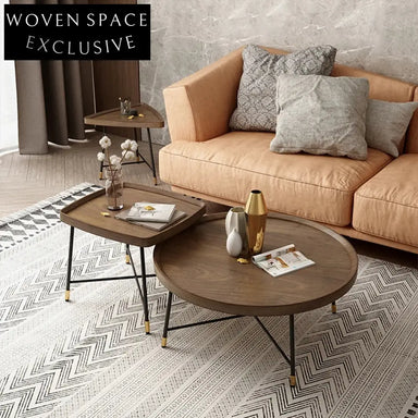 Modern Solid Wood & Metal Living Room Center Coffee Table Set