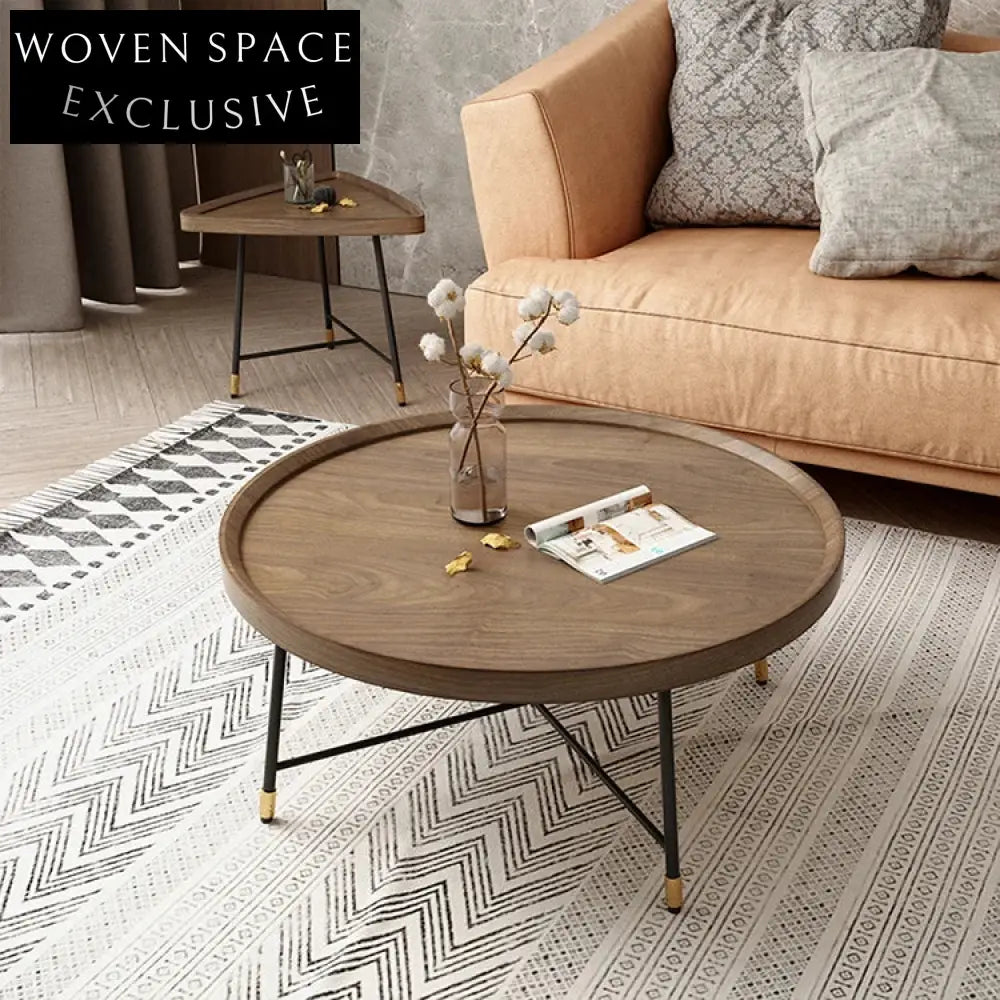 Modern Solid Wood & Metal Living Room Center Coffee Table Set