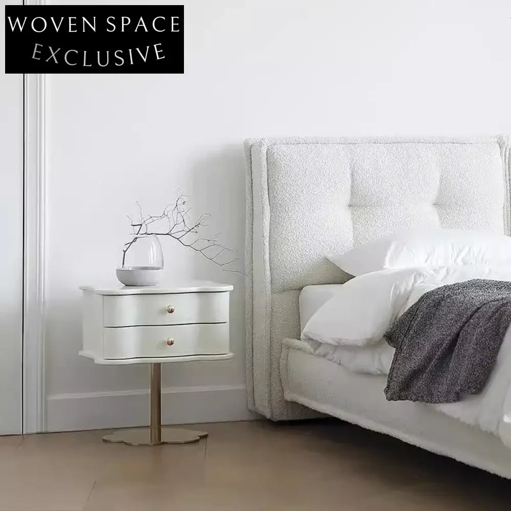 Modern Solid Wood Nightstand with Two Drawers, Metal Legs, Bedroom End Table