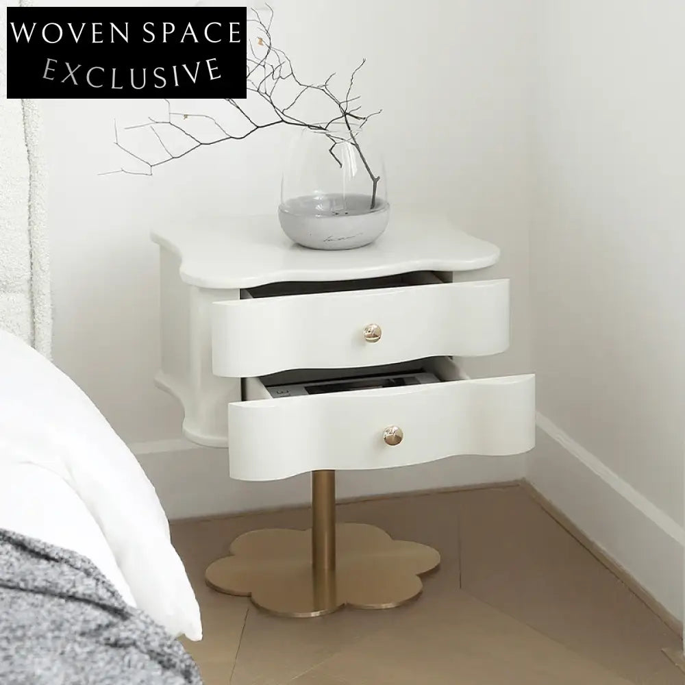 Modern Solid Wood Nightstand with Two Drawers, Metal Legs, Bedroom End Table