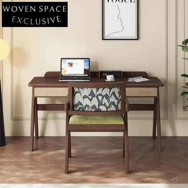 Modern Solid Wood Rattan 2-Drawer Dressing Table Home Office Study Desk